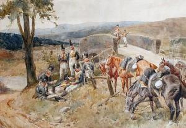 An Outpost Of The Light Dragoons, Peninsula War Oil Painting by William Barnes Wollen