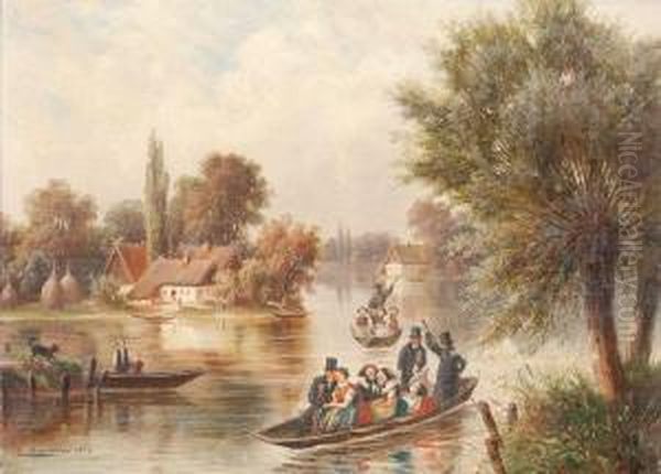 Bootstour Auf Dem Flus Oil Painting by Wilhelm Wollschlager