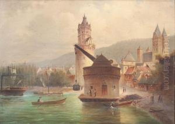 Andernacher Hafenansicht Oil Painting by Wilhelm Wollschlager