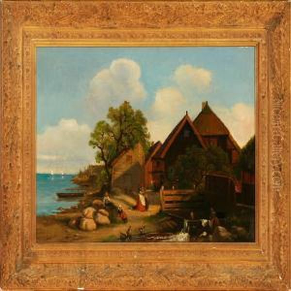 A Fishingvillage At The Coast Oil Painting by Friedrich Ernst Wolperding