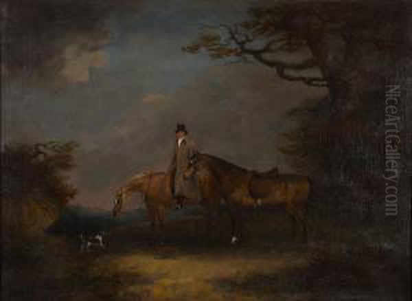 Hunters And Groom In A Wooded Landscape Oil Painting by Dean Wolstenholme, Snr.