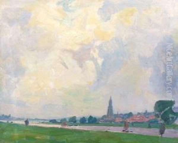 View Of Rhenen Oil Painting by Hendrik Jan Wolter