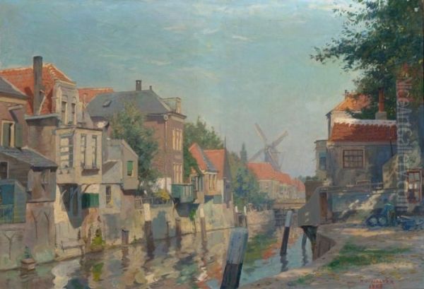 Inner Harbour Of Gorkum Oil Painting by Hendrik Jan Wolter