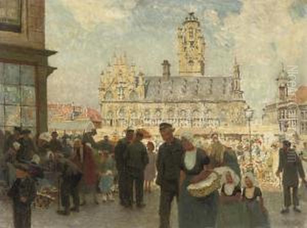 Het Stadhuis Te Middelburg Oil Painting by Hendrik Jan Wolter