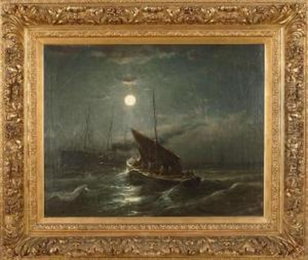 Ships At Moonlight Oil Painting by Eugene Wolters