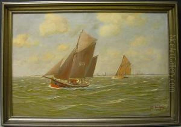 Segelboote Nahe Einer Norddeutschen Kusten Oil Painting by Georg Wolters