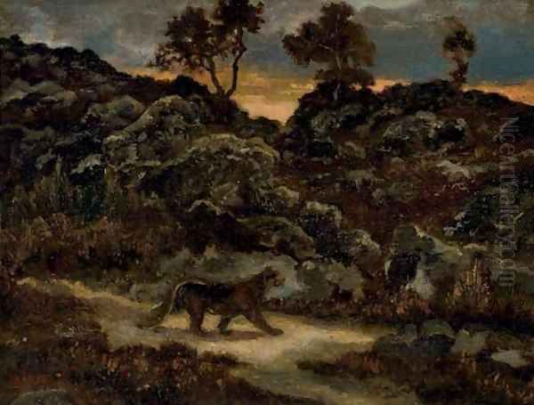 A lioness in a landscape Oil Painting by Antoine-louis Barye