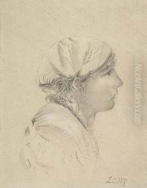 Portrait Of A Woman In Profile Oil Painting by Pieter Christoffel Wonder