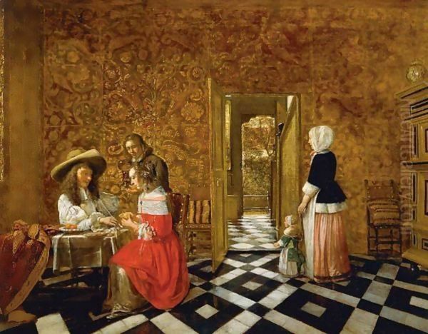 Merry Company at a Table Oil Painting by Hendrick Van Der Burch