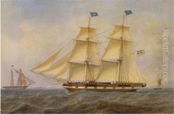 A Brig, Flying The Blue Peter, Outward Bound Off Pladda Island Oil Painting by William Clarke Wontnercyrene