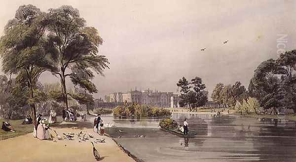 Buckingham Palace- from St. James's Park, 1842 Oil Painting by Thomas Shotter Boys