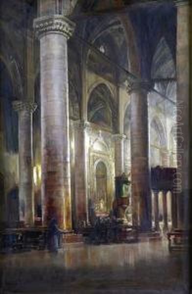 Cathedral Interiorwith Figures Oil Painting by Wood