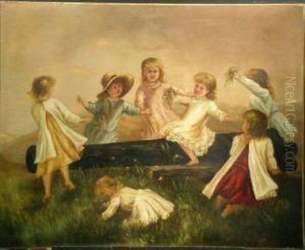 Children Playing On A Cannon Oil Painting by Wood