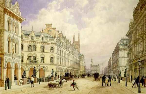 Holborn Viaduct looking East, City of London, 1871 Oil Painting by Thomas Shotter Boys