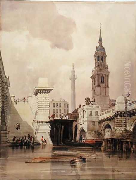 The Church of St. Magnus the Martyr by London Bridge, with Monument in the Background Oil Painting by Thomas Shotter Boys