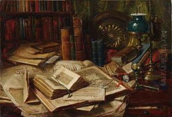 Old Books Oil Painting by Catherine Mary Wood