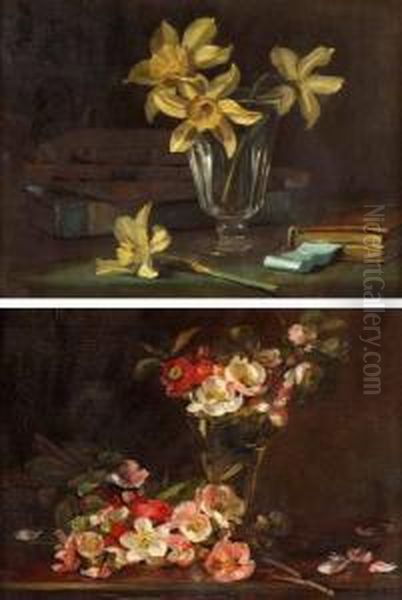 Still Life Study Of Daffodils In A Vase Oil Painting by Catherine Mary Wood