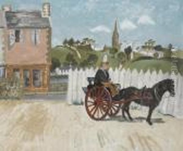 Pony And Trap, Ploare, Brittany Oil Painting by Christopher Wood