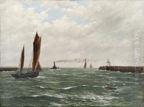 Yarmouth Harbour With The Herring Fleet Paddle Tug Oil Painting by Culford Wood