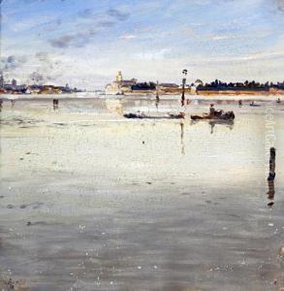 On The Venetian Lagoon Oil Painting by Edgar Thomas Wood