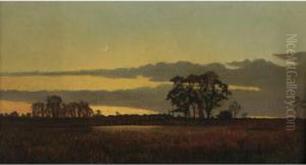 Moonlit Marshes Oil Painting by George Bacon Wood Jnr.