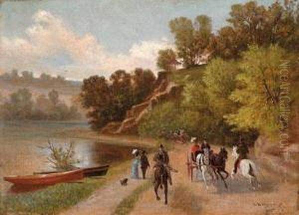 By The River Oil Painting by George Bacon Wood Jnr.