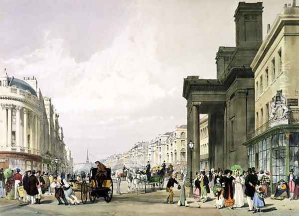 Regent Street looking towards the Quadrant with Hanover Chapel in the foreground and shoppers promenading, 1842 Oil Painting by Thomas Shotter Boys