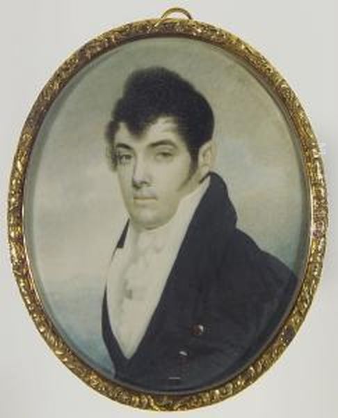 A Gentleman, Wearing Black Coat, White Waistcoat, Frilled Chemise And Cravat. Oil Painting by Joseph Wood