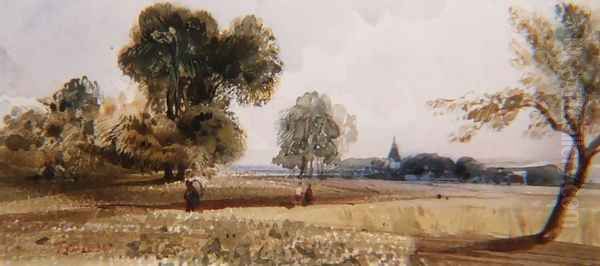 Figures on a path through a cornfield Oil Painting by Thomas Shotter Boys