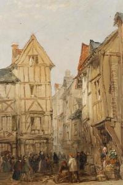 A Town Scene Oil Painting by Lewis John Wood