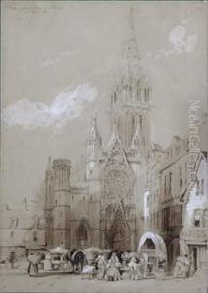 Saint Pierre Vue De La Place A Caen Oil Painting by Lewis John Wood