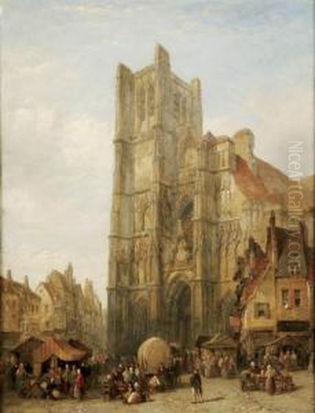 Auxerre Cathedral Oil Painting by Lewis John Wood