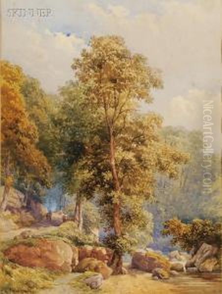 Lot Of Two Woodland Views Of Surrey Oil Painting by Lewis Pinhorn Wood