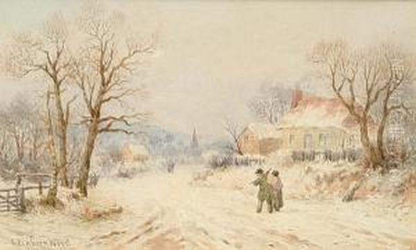 A Winter Landscape Oil Painting by Lewis Pinhorn Wood