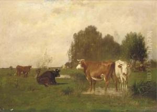 Cattle Resting In A Landscape Oil Painting by Ogden Wood