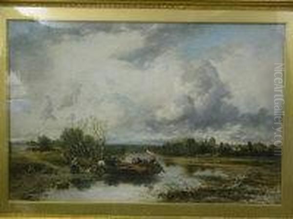 English Landscape With Family Oil Painting by R.H. Wood