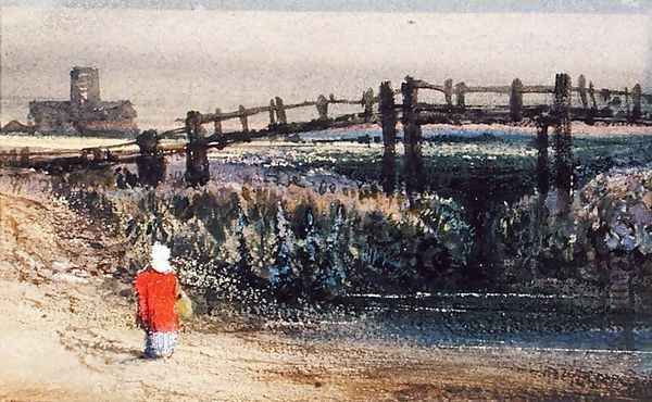 The Footbridge (Landscape with Red Cloak) Oil Painting by Thomas Shotter Boys