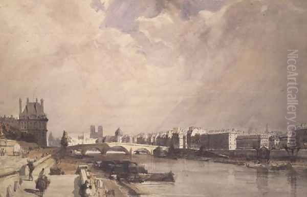 View along the Seine with the Pont Royal and the Pavilion de Flore, Tuileries Oil Painting by Thomas Shotter Boys