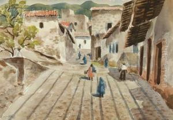 View Of A Village In Taxco, Mexico Oil Painting by Stanley Huber Wood