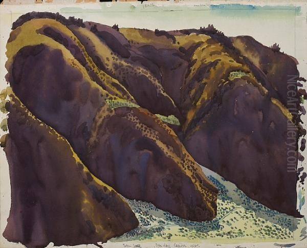 Purple Hills, Thought To Be San Josecanyon Oil Painting by Stanley Huber Wood