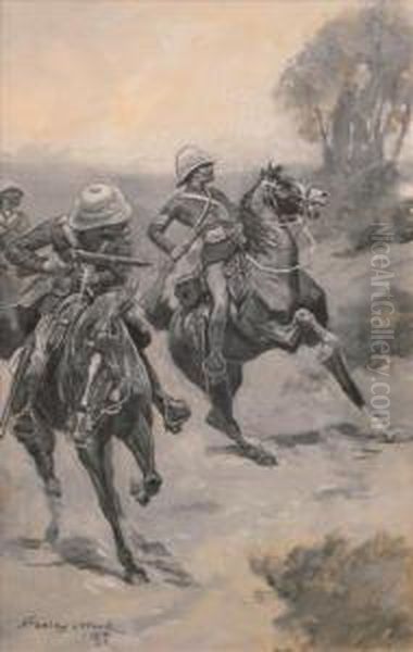 British Cavalryunder Fire Oil Painting by Stanley L. Wood