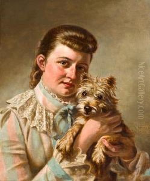 Girl With Dog Oil Painting by Thomas Waterman Wood