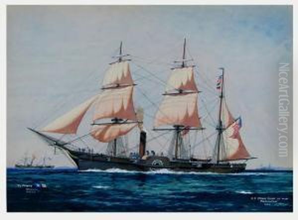 U.s. Steam Sloop Of War, Powhatan Oil Painting by Worden G. Wood