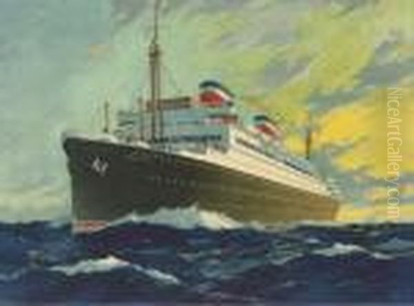 The S.s. Washington At Sea Oil Painting by Worden G. Wood