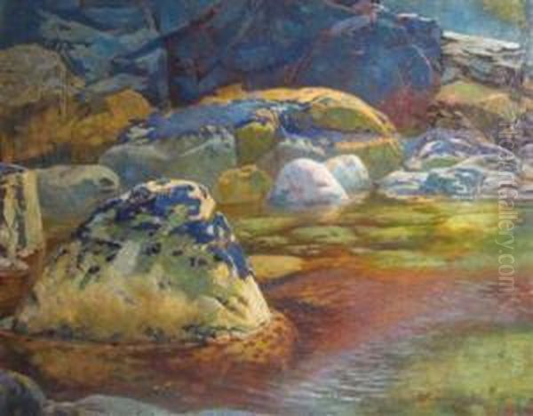 Rocks In Water Oil Painting by William Woodall