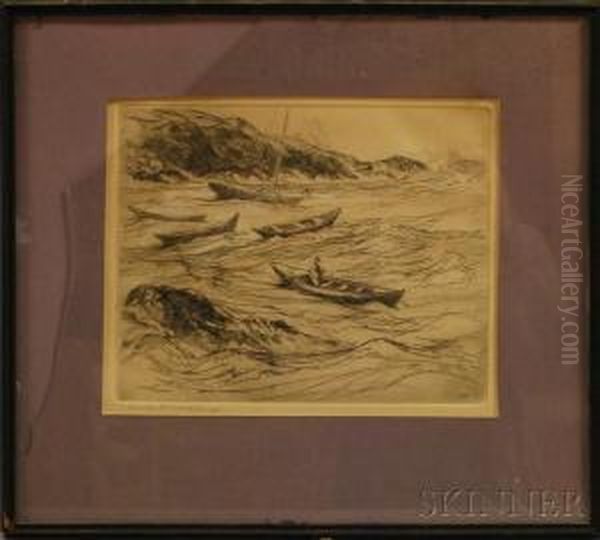 Dories In A Rough Sea Oil Painting by Charles Herbert Woodbury