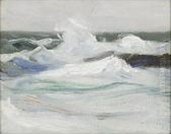 Crashing Waves Oil Painting by Charles Herbert Woodbury