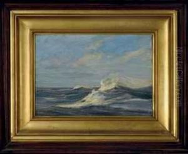 Waves Crashing Oil Painting by Charles Herbert Woodbury