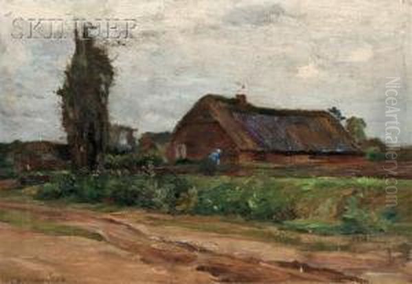 View Of A Farmer In The Field Oil Painting by Charles Herbert Woodbury