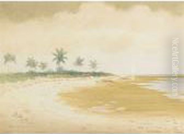 Bermuda Beach Scene Oil Painting by Hartwell Leon Woodcock